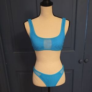l*space Bright Neon Blue Mesh Bikini Set Worn Once Small Top Medium Bottom
